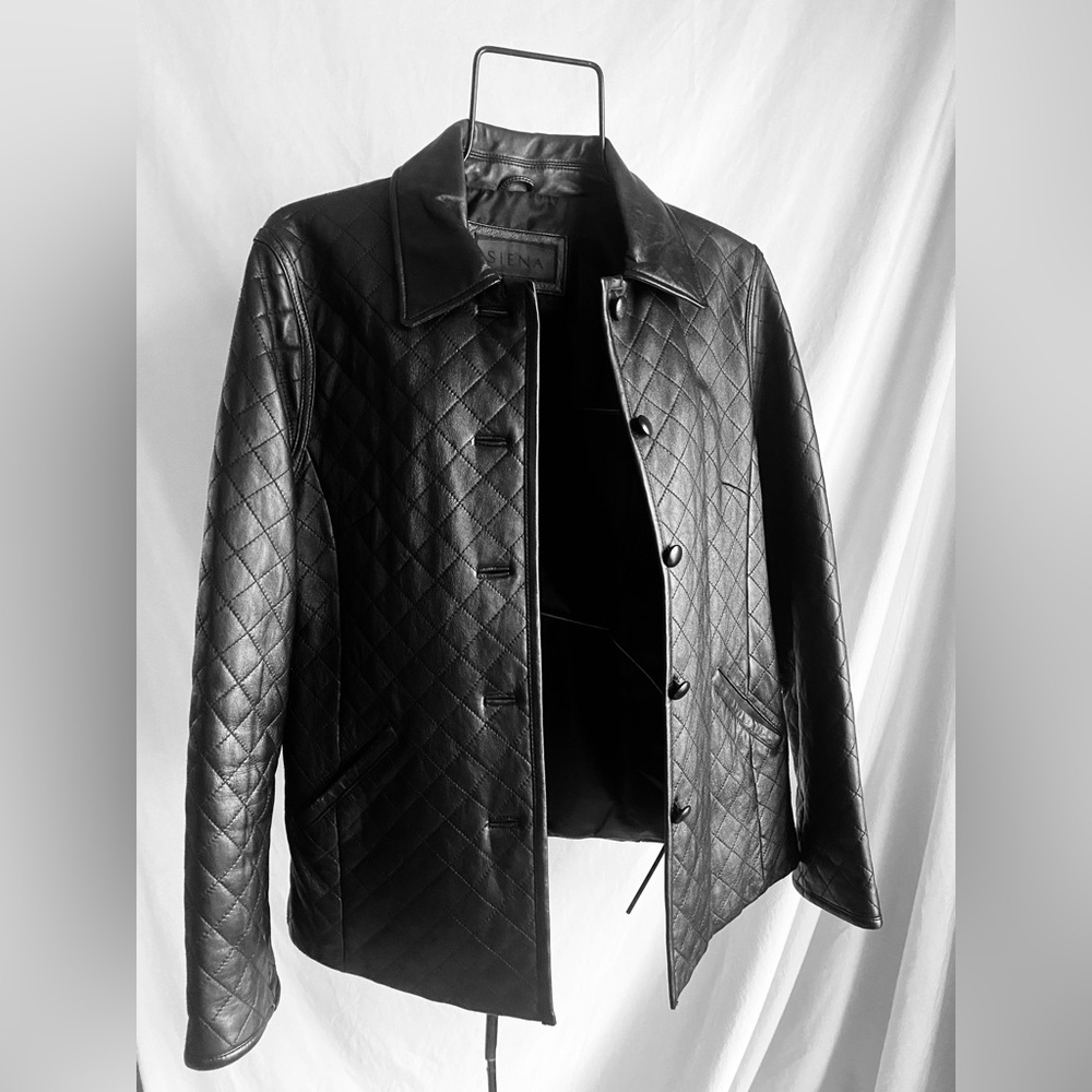 Black Quilted Style Leather Jacket size 12 by Siena